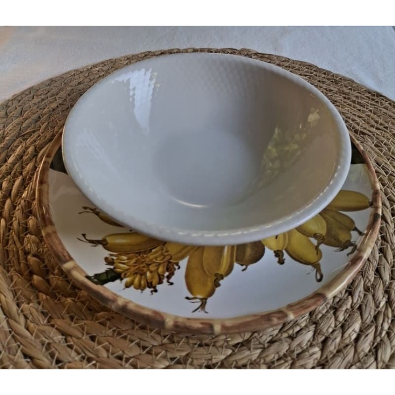 Jogo porcelana prato sobremesa e bowl