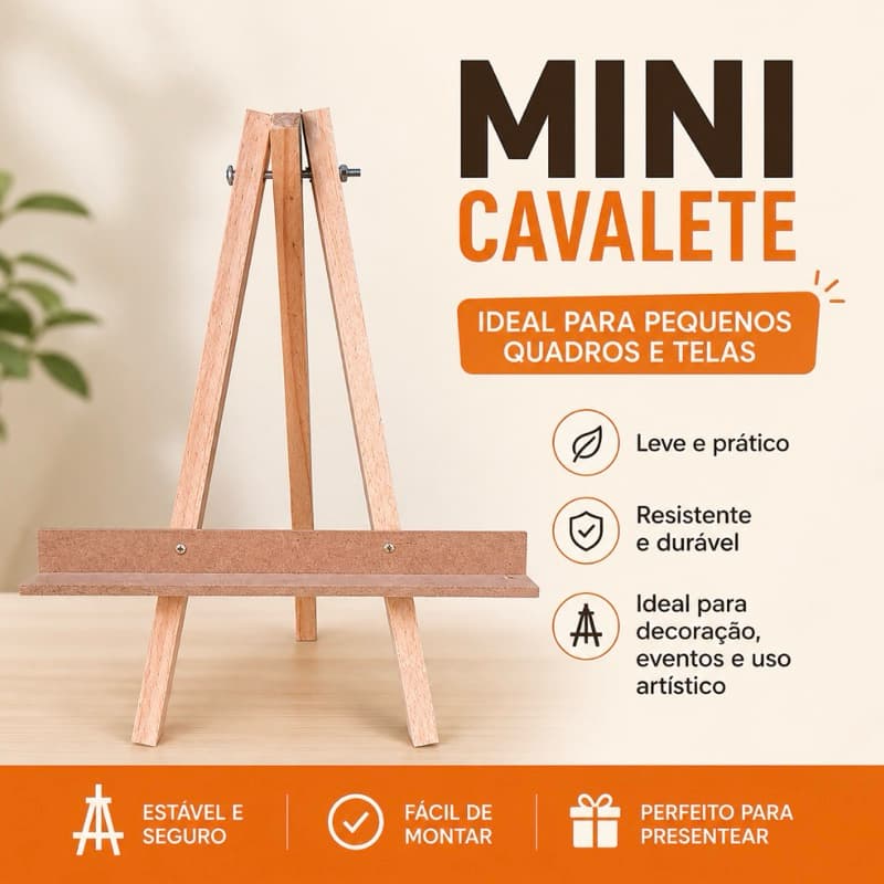 Mini Cavalete de Madeira para Pintura e Decoração | Suporte para Quadros Pequenos Porta Retrato Artístico | Display Mesa
