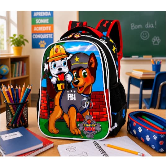 Mochila Infantil Escolar 12" Patrulha Canina Masculina Resistente Espaçosa Confortável M4838