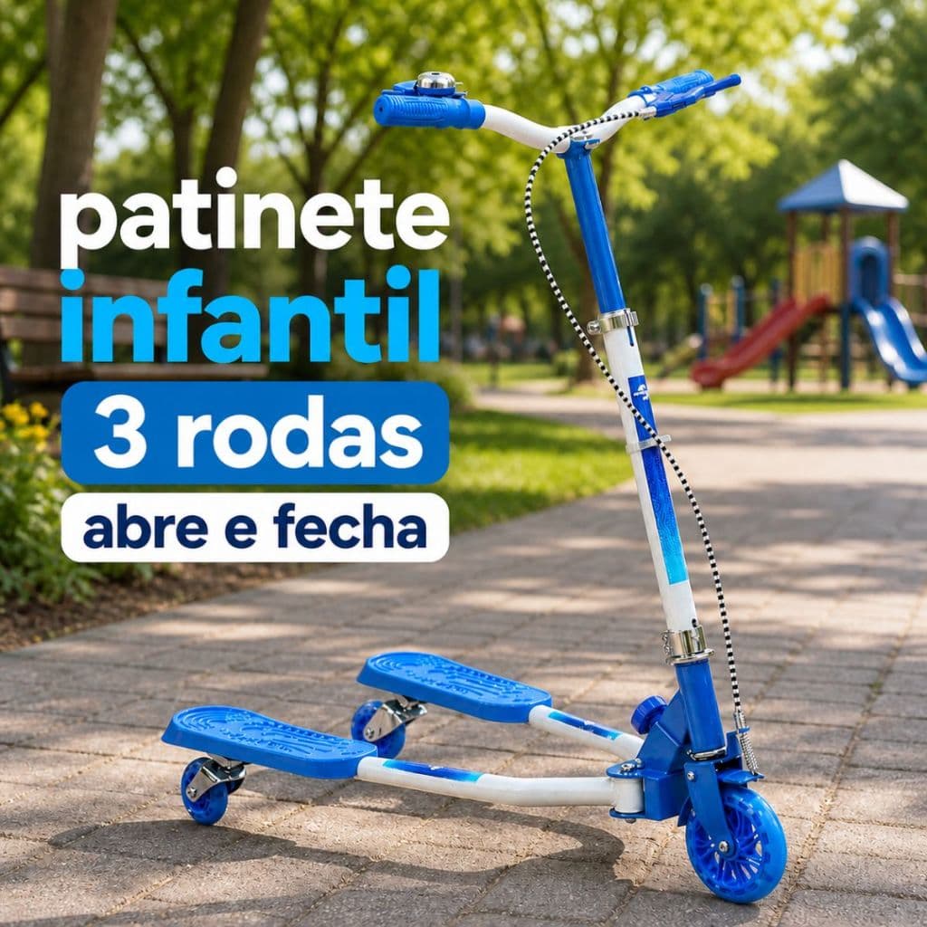 Patinete Infantil 3 Rodas com Led Guidão Ajustável Dobrável Rosa e Azul