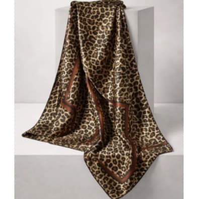 Lenço Feminino Cetim Estampado Animal Print Elegante 88x90 Luxo De Pescoço Echarpe Cetim Seda Estampado