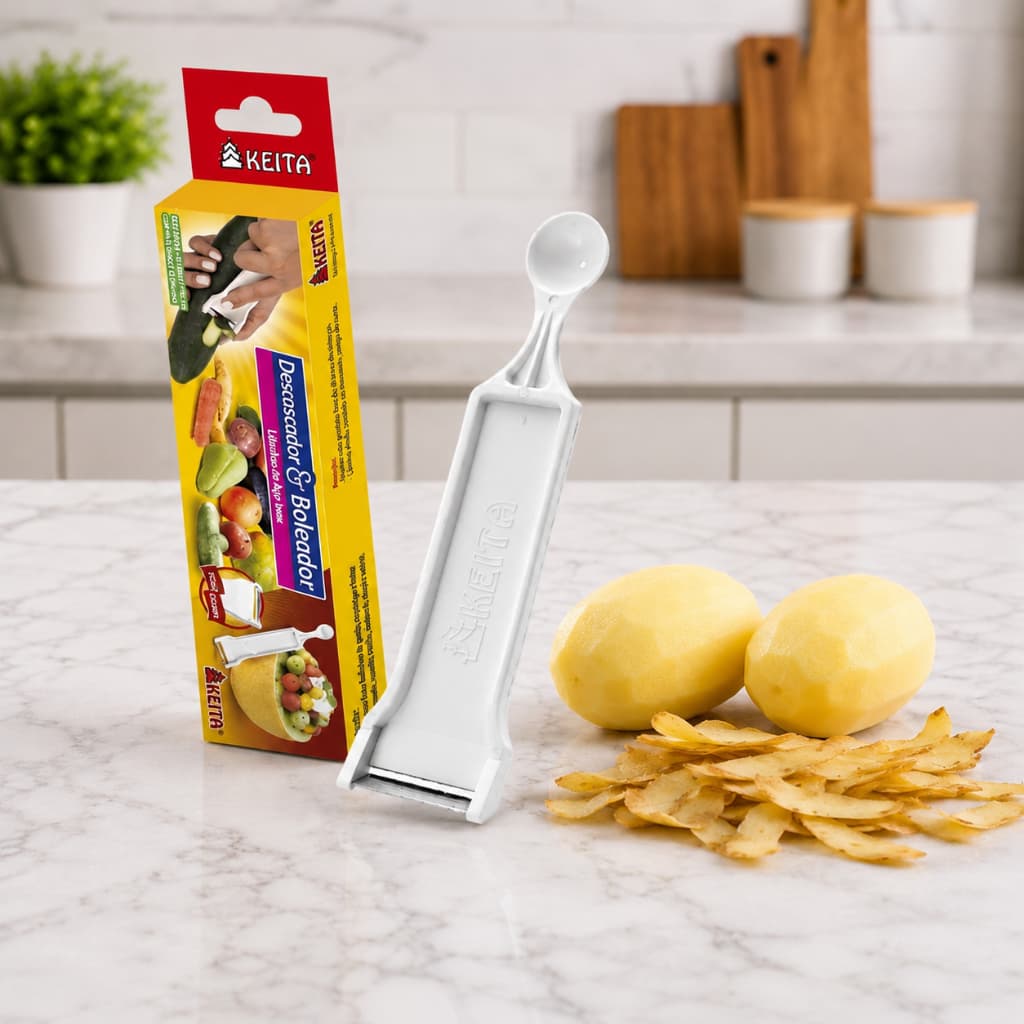 Descascador de Legumes e Frutas 2 em 1 com Boleador Manual Keita Branco