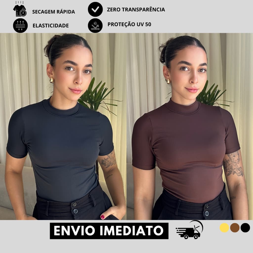 Kit Blusa Feminina Segunda Pele Basica Gola Alta Cacharrel Blusa Feminina Academia Slim T shirt Envio Rápido