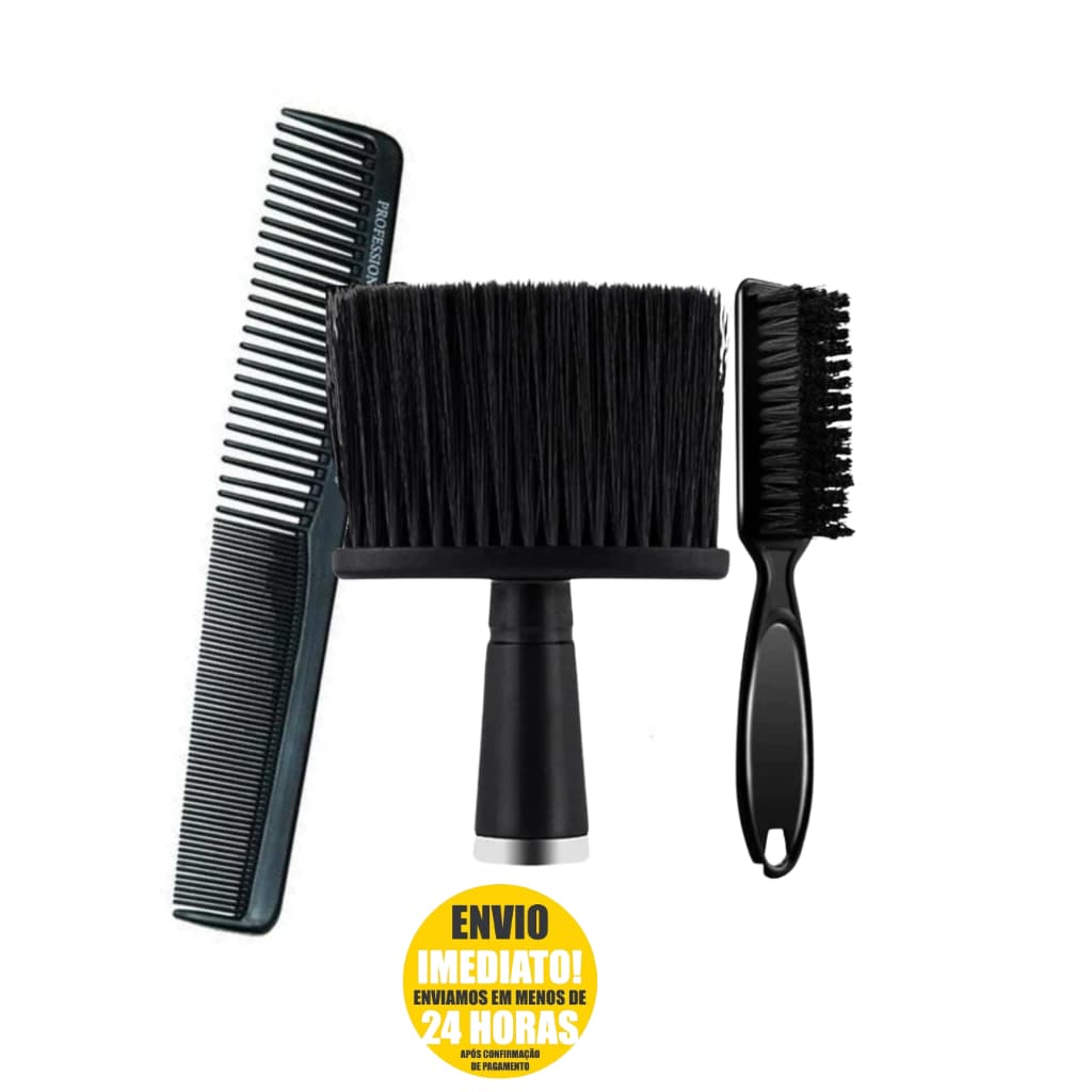 Kit Com 3 Pente de carbono + Espanador Black + Escovinha de Disfarce Preta Cerdas Super Macias