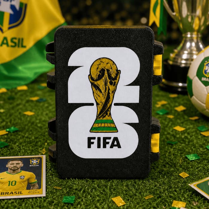 Porta Figurinhas Copa do Mundo 2026 - Caixa Figurinha Organizador de Cards Futebol Álbum Figurinha
