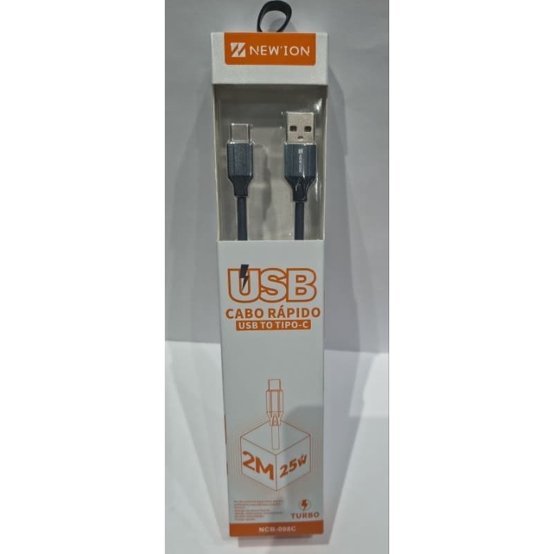 Cabo USB Turbo Tipo-C NEWTON – 2 Metros | Carregamento Rápido 25W ⚡