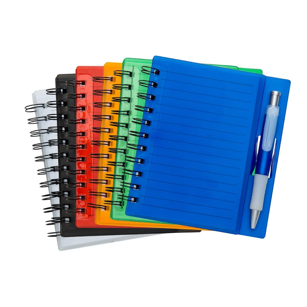 KIT 50 CADERNETAS PLÁSTICAS COM CANETA PARA BRINDE EMPRESA CORPORATIVO COMERCIAL