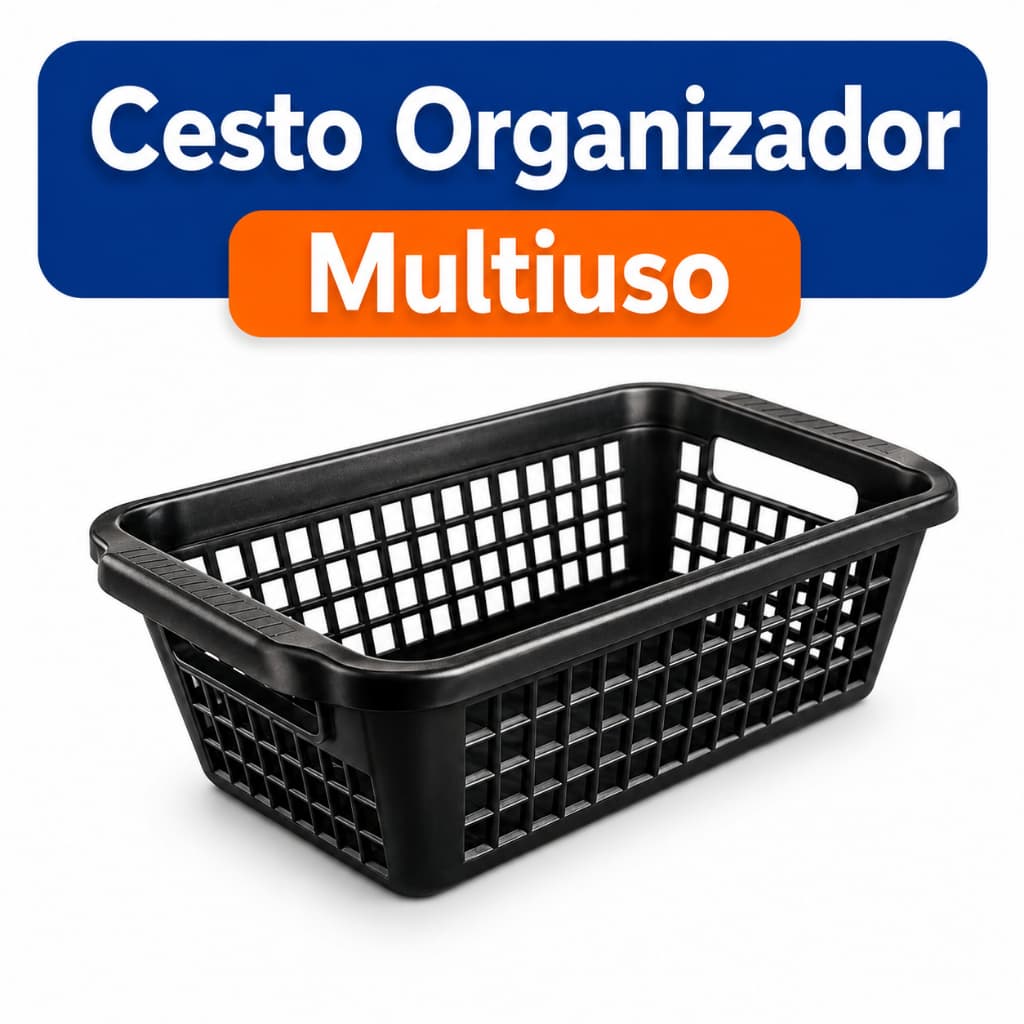 Cesto Organizador Multiuso Empilhável Plástico Preto Organizador Armário Gaveta Cozinha Lavanderia Quarto