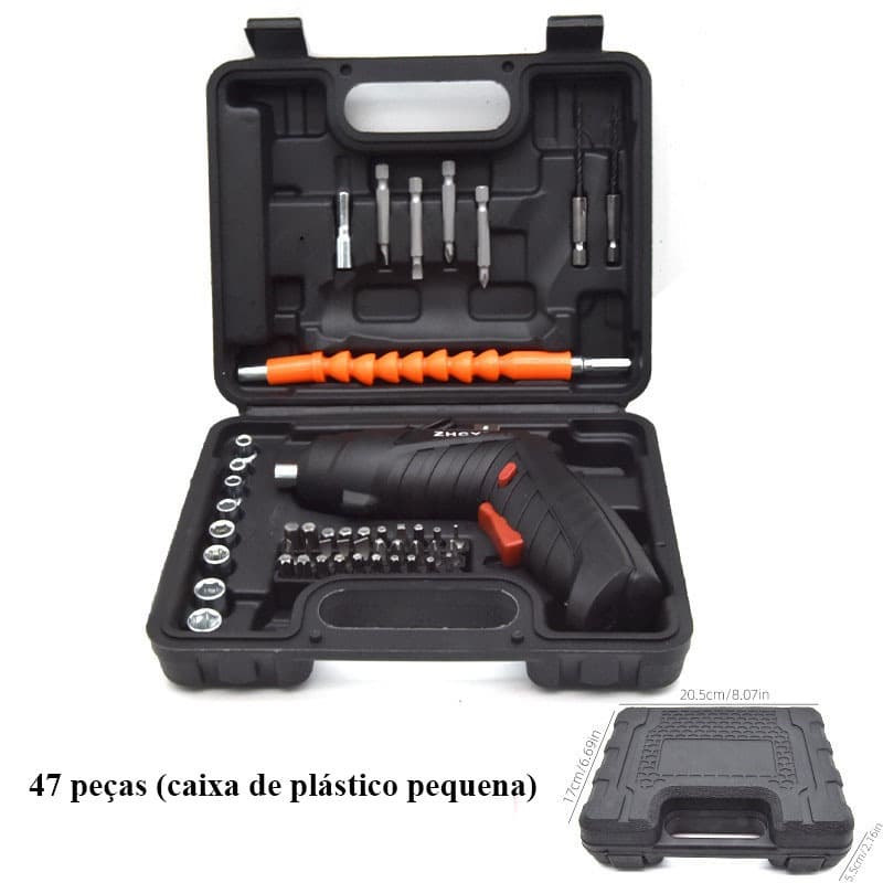 Kit Parafusadeira Elétrica/Furadeira 47 Peças Sem Fio Chaves Portátil USB