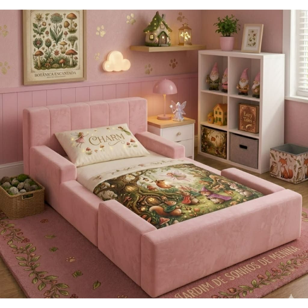 Cama Montessoriana Infantil Completa Estofada Com Colchão 1,68m E Velcro mais Conforte e Segurança