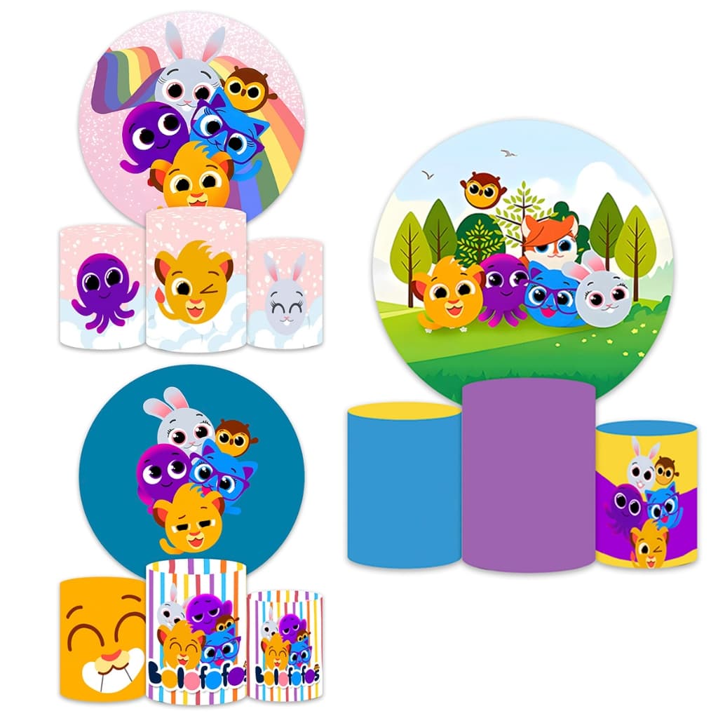 Capas Painei de Festa Redondo + Trio Capas Cilindro Sublimado 150x150 Festa Completo Diversas Estampas Bolofofo