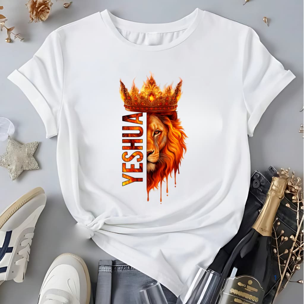 Camiseta Estampada Leão Yeshua Fogo Religioso Cristã Tendência Blusa 100% Algodão Envio Rápido