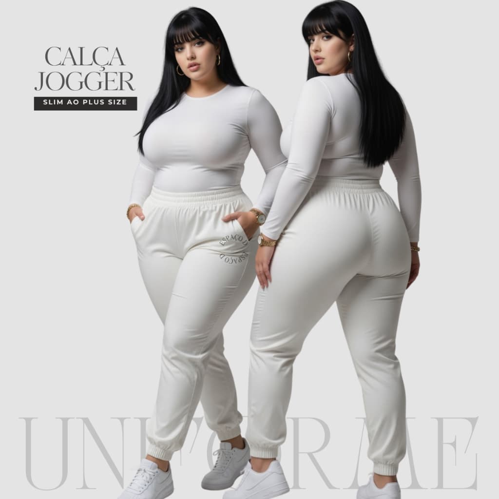 Calça Jogger Plus Size acinturado elastano tecido gabardine respirável casual e profissional - CALÇA JOGGER