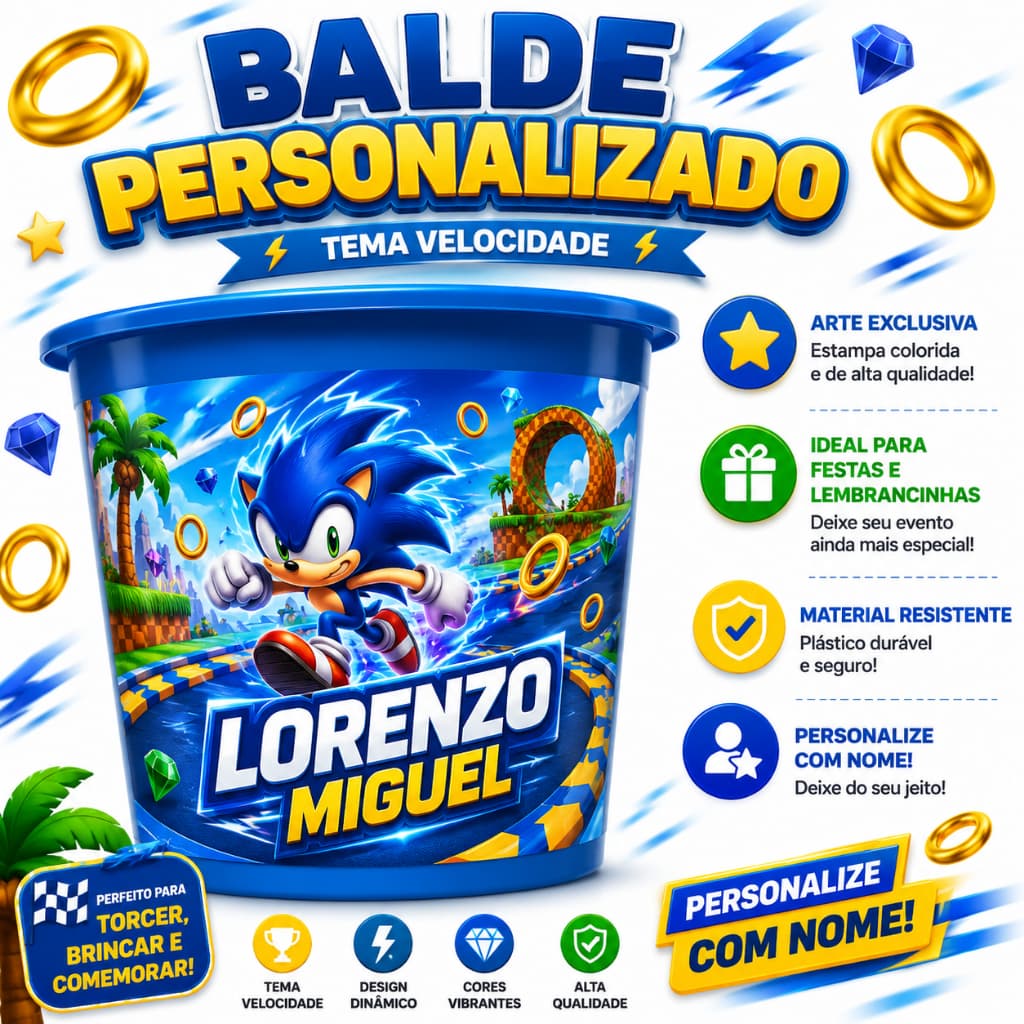 Kit 40 Rótulo Adesivo Personalizado para Balde|Copo Long Drik, tema Infantil  Aniversário, Lembrancinhas Sonic
