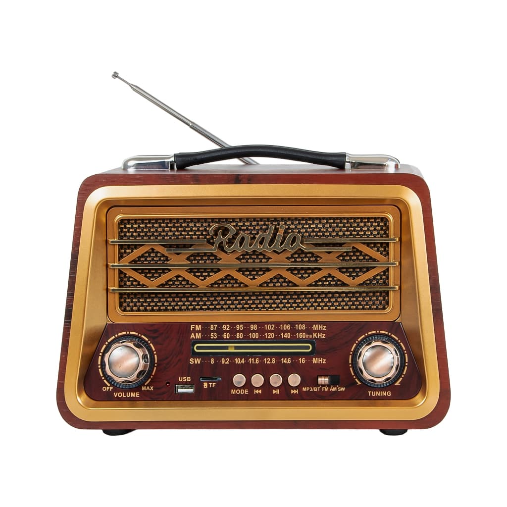 Rádio Portátil Retrô Vintage FM AM SW Bluetooth USB TF Antena Telescópica Bateria Recarregável