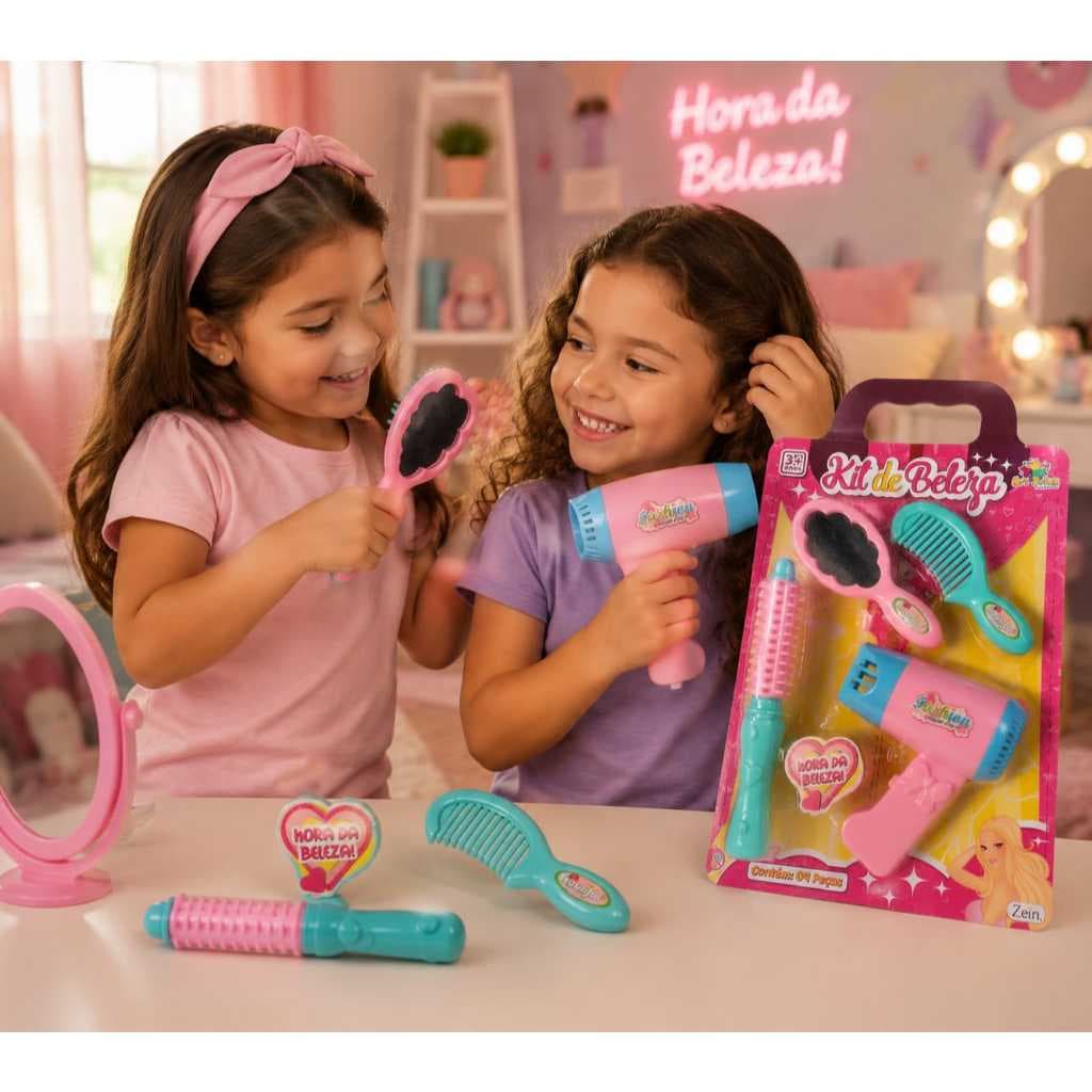Kit Salão de Beleza Infantil- Brinquedo salão de beleza 4 peças Chapinha- Secador para sua pequena usar a Imaginação