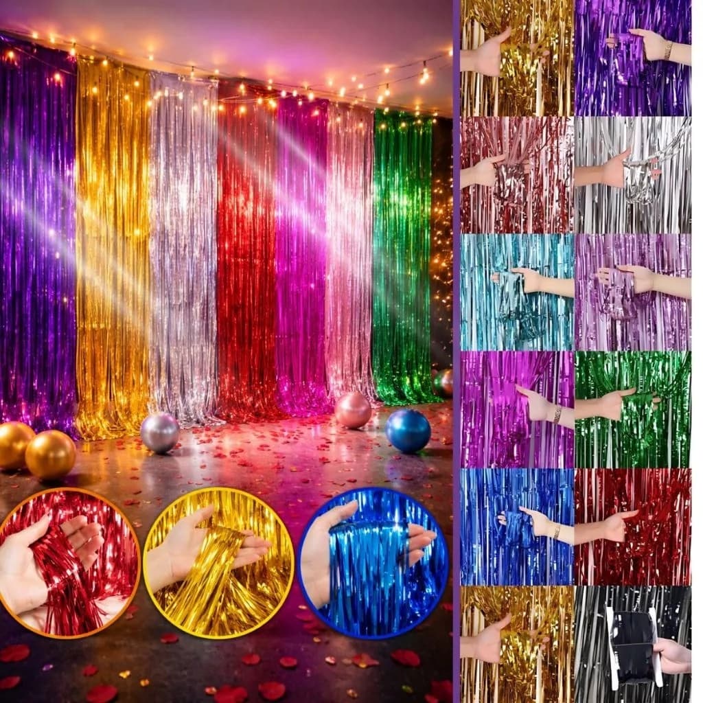 Cortina Metalizada Decoração Para Festa Painel 2M X 1M  Fita Metalizada Cores Aniversario