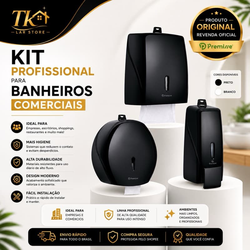 Kit UP + Toalheiro, Saboneteira e Higiênico Rolão 500mts, álcool em gel ou sabonete, interfolha, Premisse UP+