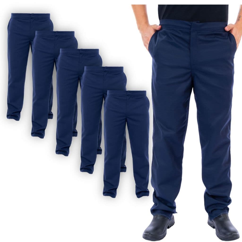 Kit 5 Calça Profissional Brim Azul Marinho Uniforme para Trabalho Alta Resistência Unissex