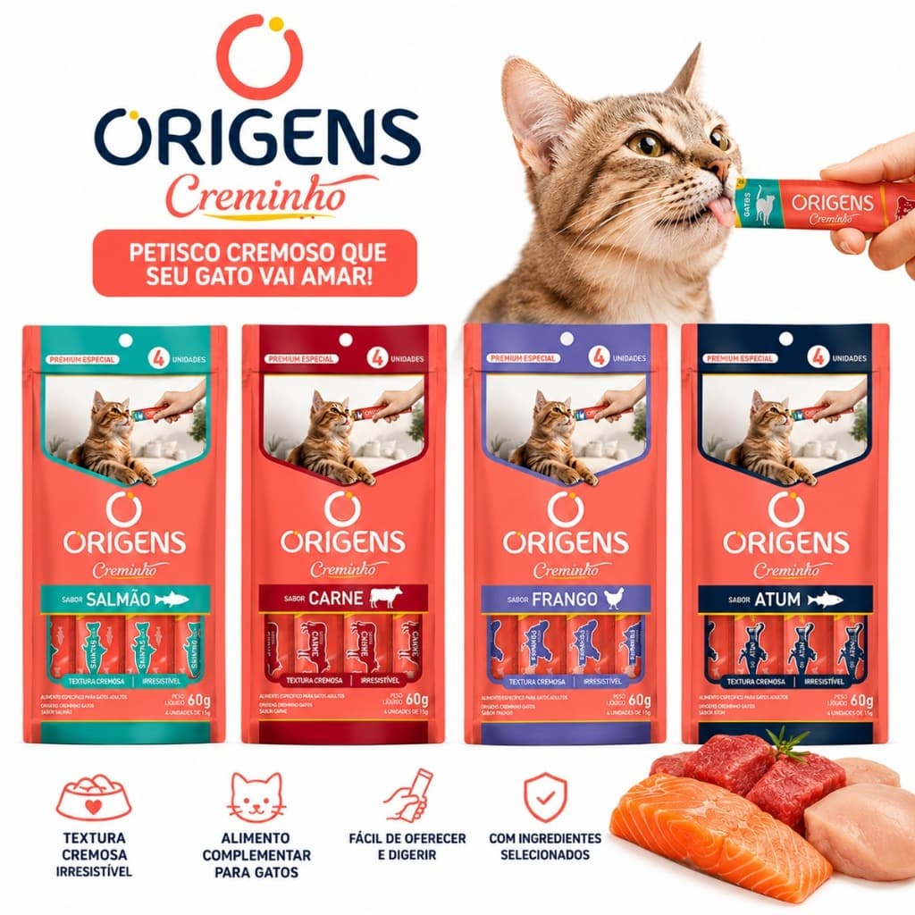 Creminho Origens Churu para Gatos - Sabor Carne, Frango e Salmão 60g