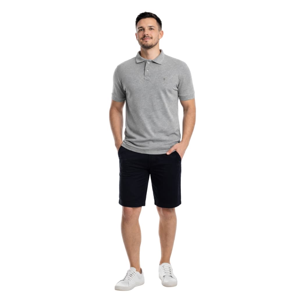 Polo Masculina Slim Cinza Mescla em Piquet com Botões Modelo Exclusivo de Fabricação Própria