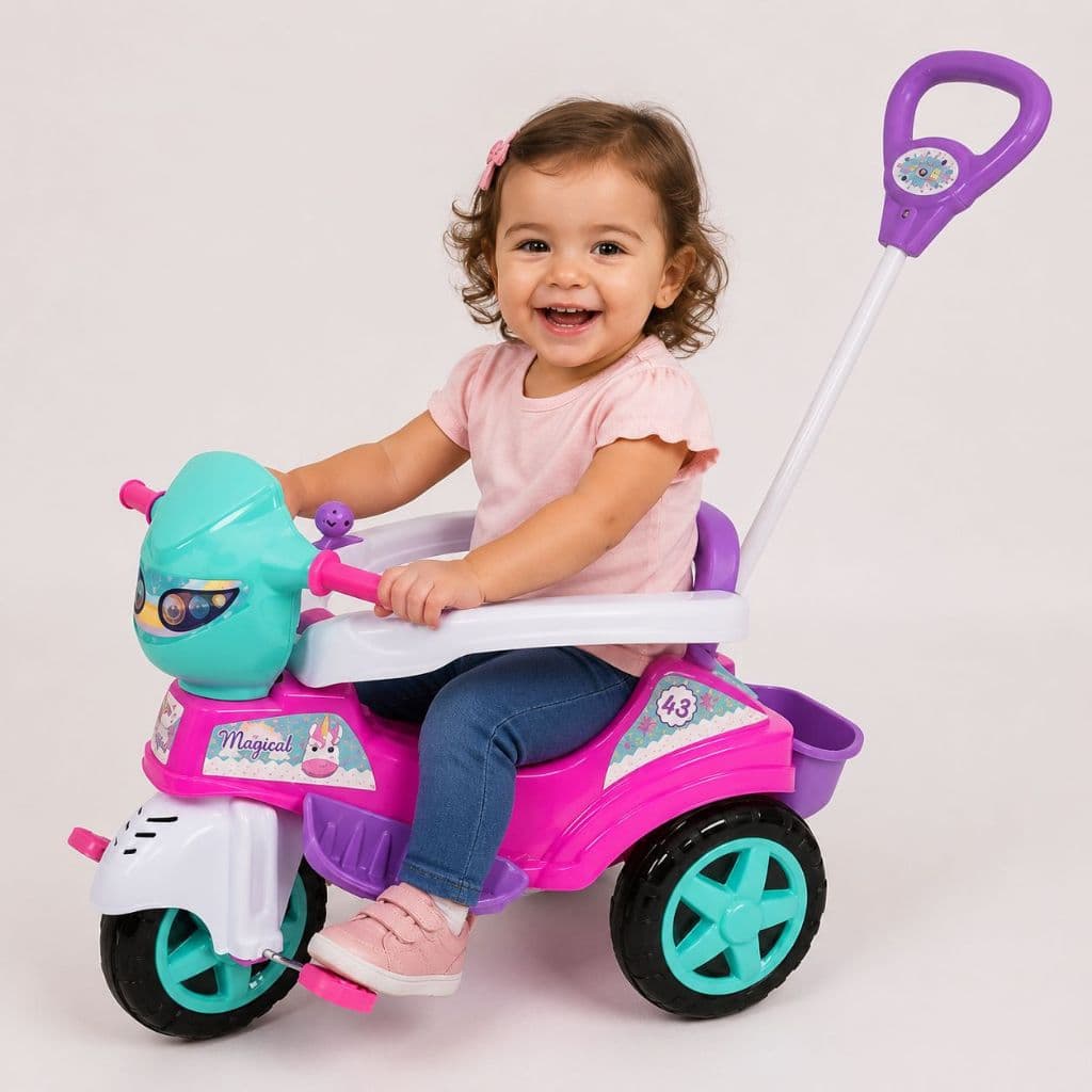 Carrinho de passeio Triciclo Infantil Rosa Guia Adulto Menina - Maral