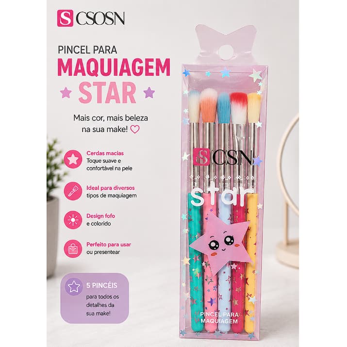 KIT 5pcs Conjunto De Pincéis De Maquiagem Para Olhos Cosméticas