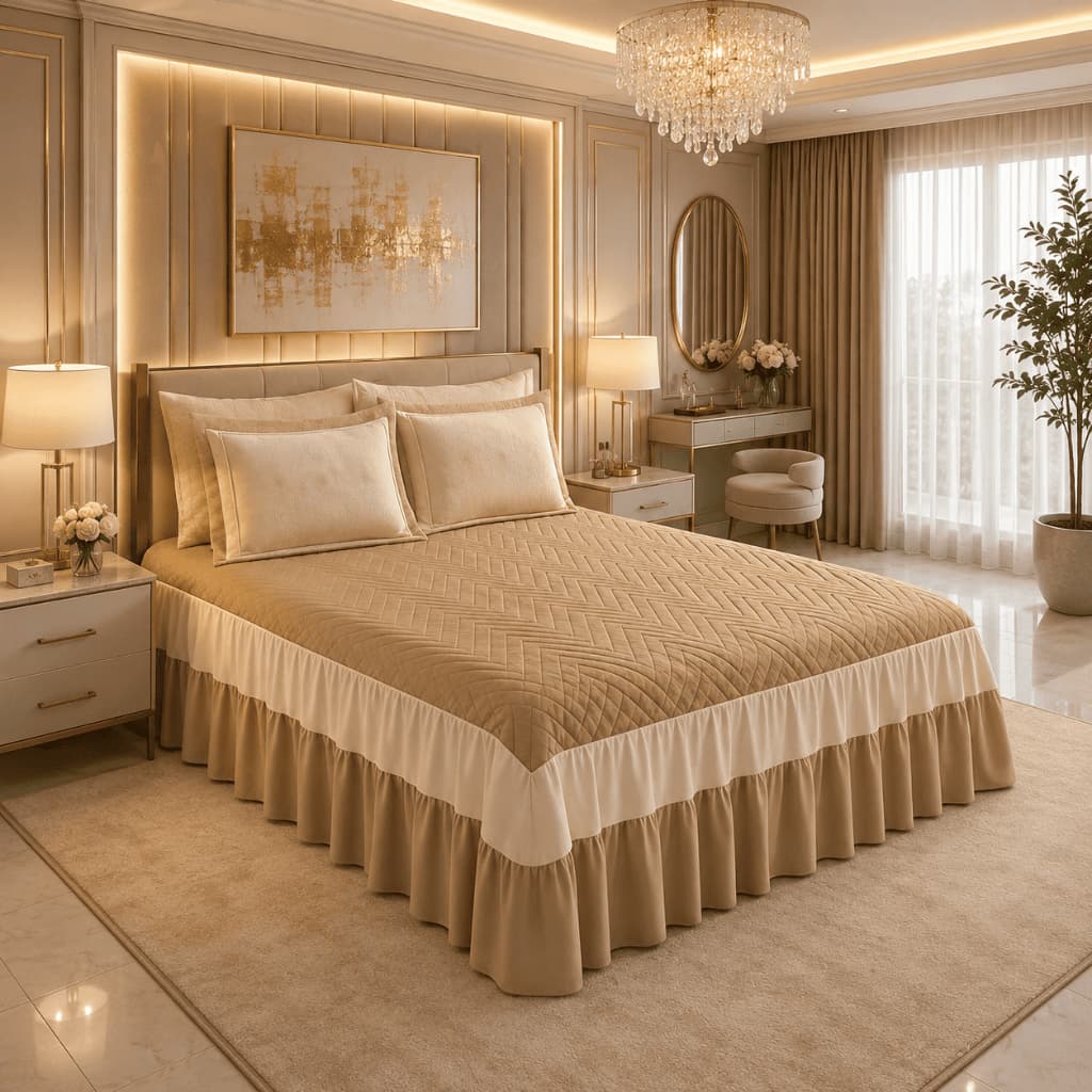 Colcha Cobre Leito Cama King Barbara 3 Peças Cor Avelã