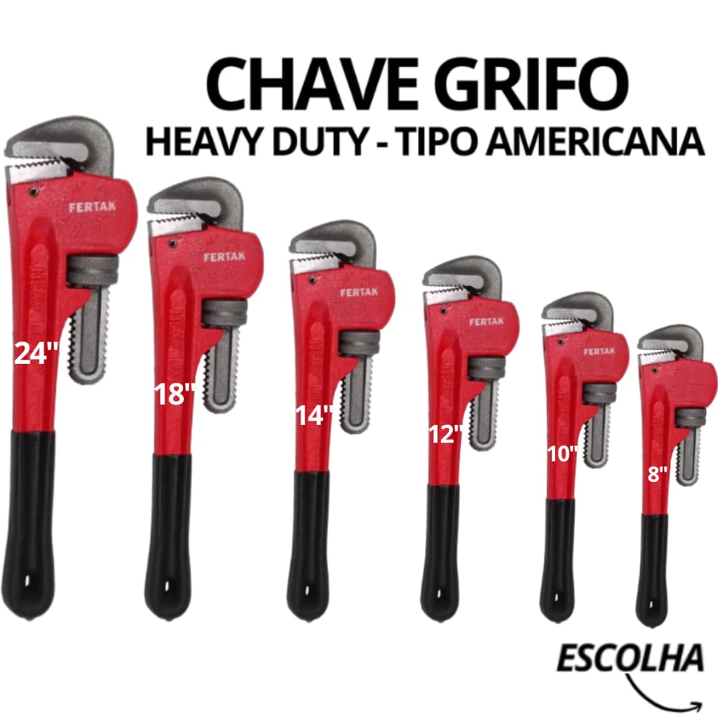 Chave De Grifo Profissional 8", 10", 12", 14", 18", 24" P/ Tubulações e Encanamentos - Escolher Tamanho - Preço Unitário