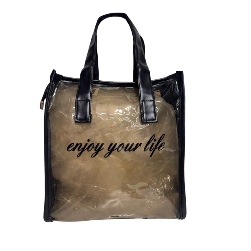 Bolsa Transparente Feminina PVC Alça Preta Estilo Fashion Moderna Praia ou dia a dia