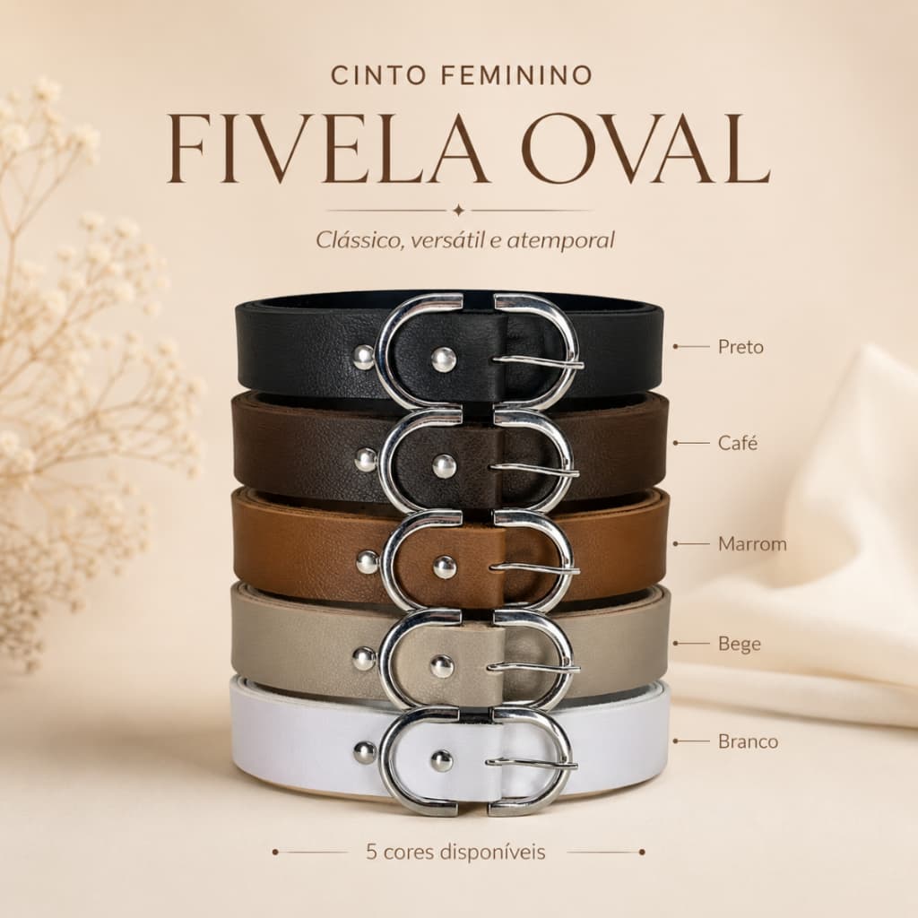 Cinto Feminino Fivela Oval Prateada Ajustável Couro Sintético Moda Casual Social Cintura Alta Looks Elegantes