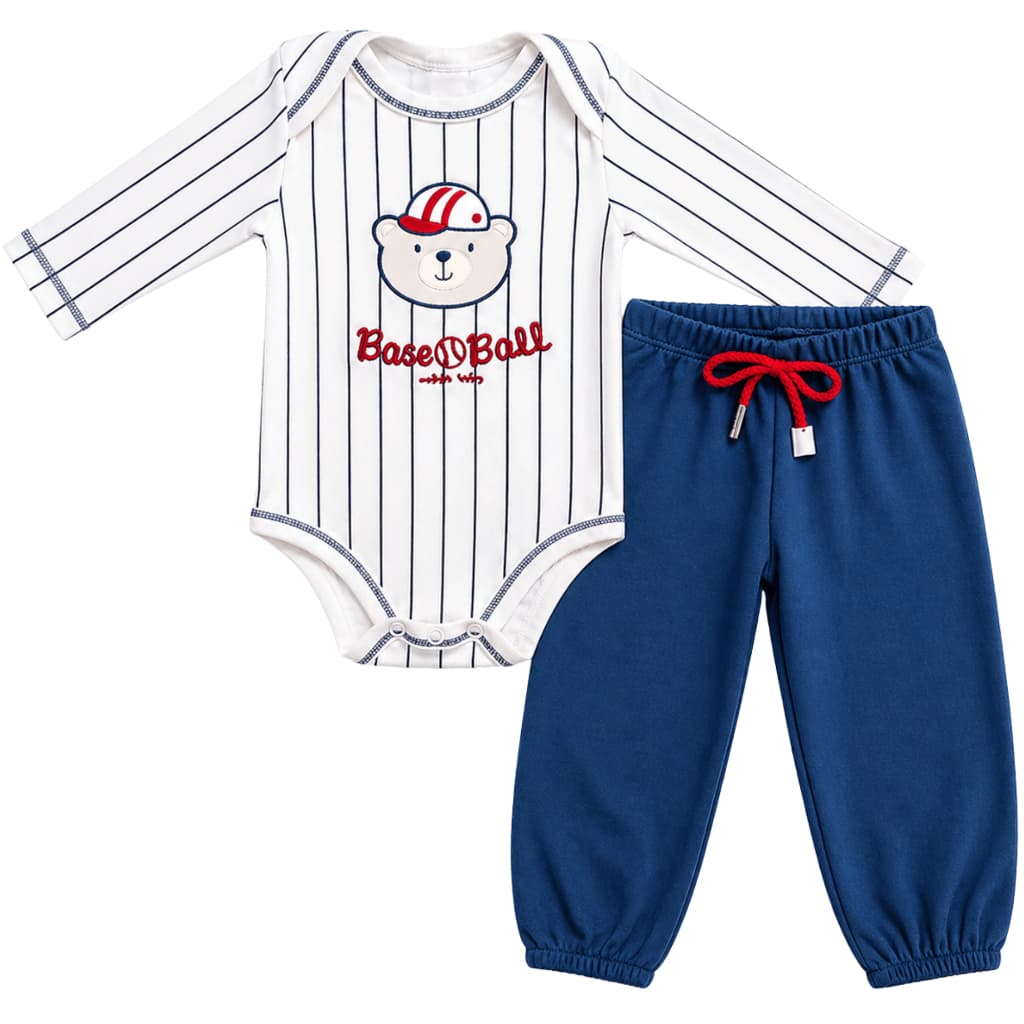 Conjunto Bebê Menino Body Manga Longa e Calça Suedine 100% Algodão Premium
