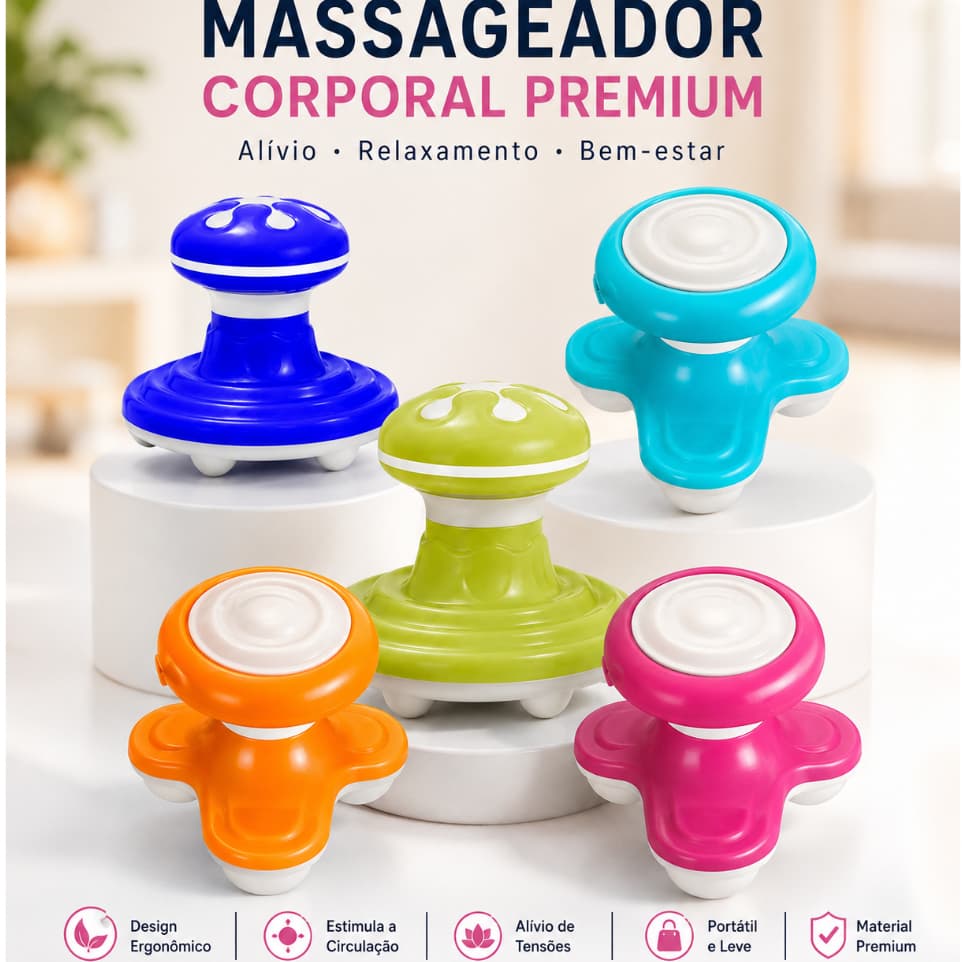 Mini Massageador Relaxante Corporal 3 Pontas Vibração Forte Anti Estresse Portátil