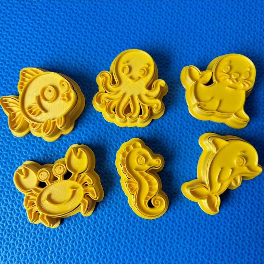 Kit 6 Cortadores de Biscoito Fundo do Mar com puxador, Cortador para Bolo Cookies Massinhas Molde
