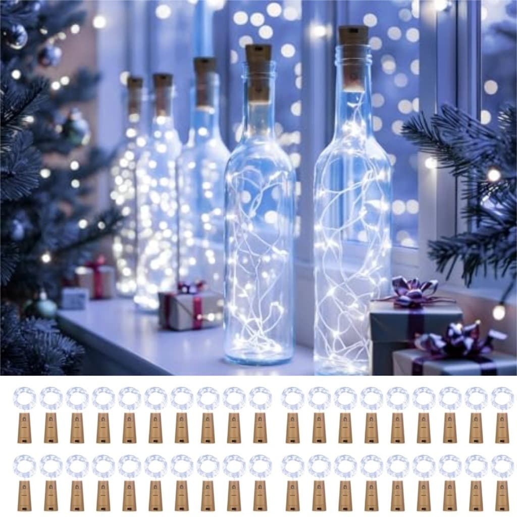 Kit 40/70 Rolha De Led Fio de Fada Para Garrafa 2m 20Leds Branco Frio Colorido Luminária Decoração