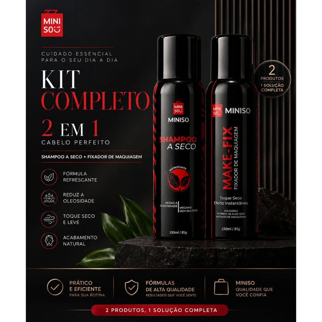 Kit Completo MINISO 2 em 1 – Shampoo a Seco + Fixador de Maquiagem
