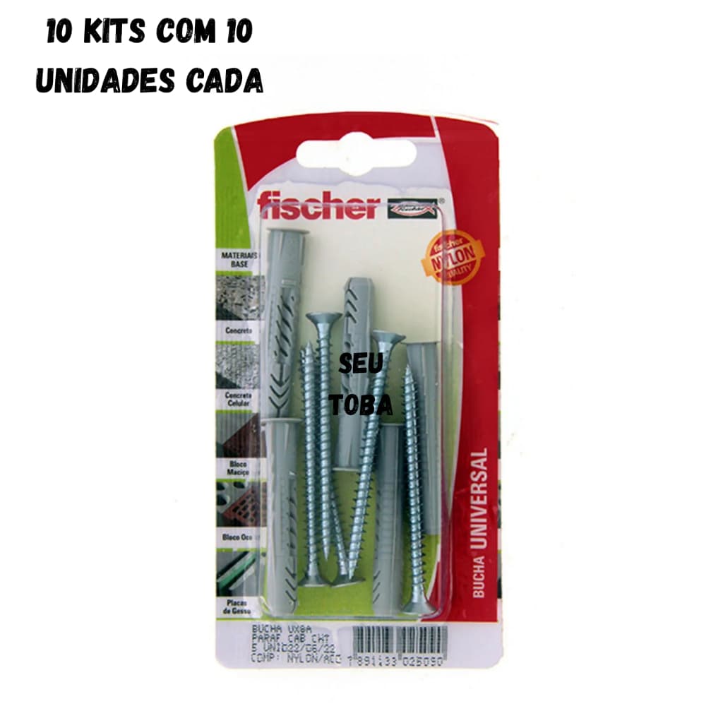 100X Bucha Universal UX de 8mm com Parafuso Fischer
