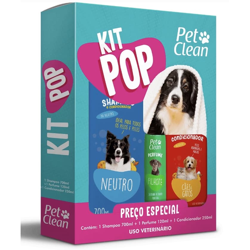 Kit Pet Clean Pop Shampoo + Condicionador + Perfume Pet