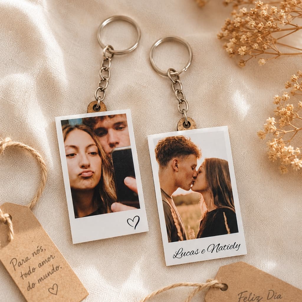 Chaveiro com Foto Personalizado para Casal Dia dos Namorados MDF Frente e Verso