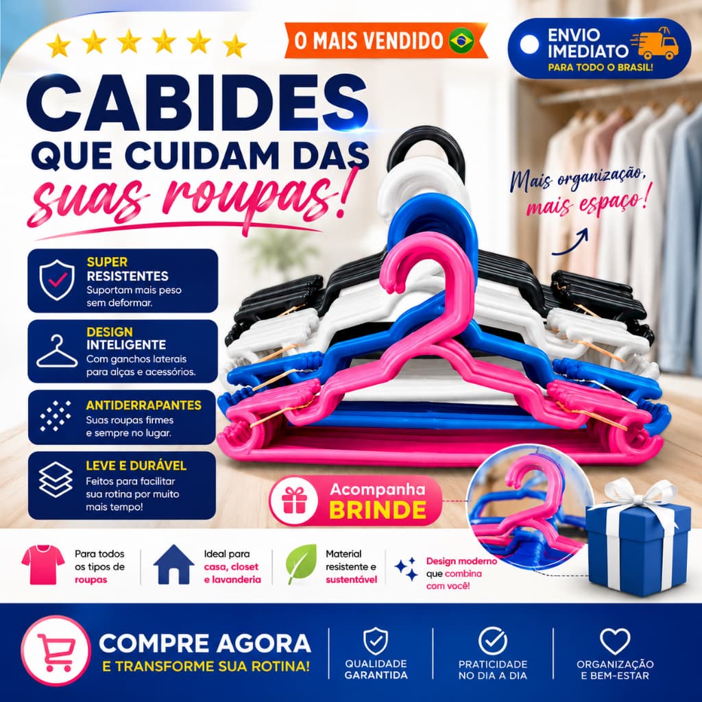 Kit Cabides Infantil Bebê Baby Reforçado  Plástico Cruzeta Roupa Resistente Premium