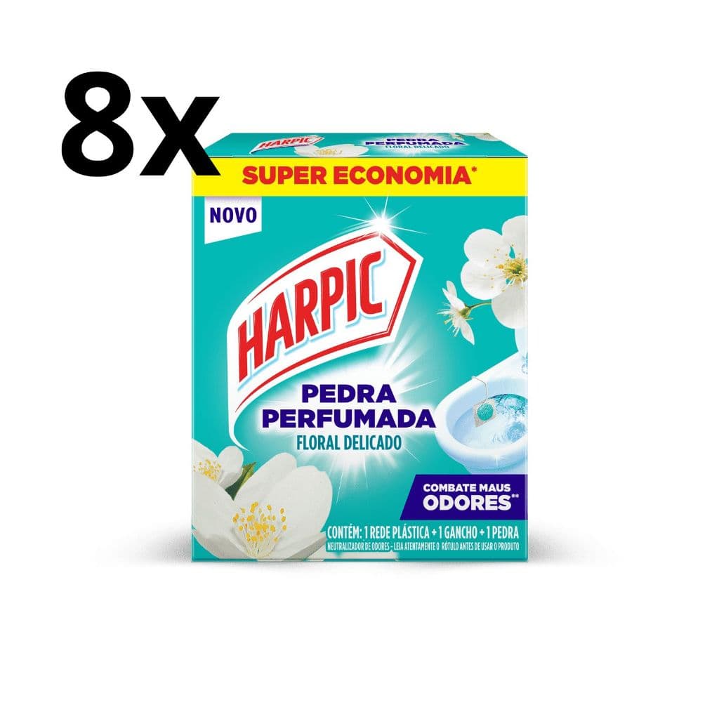 Kit 8 caixinhas Detergente Sanitário Harpic Pedra Perfumada - Floral Delicado