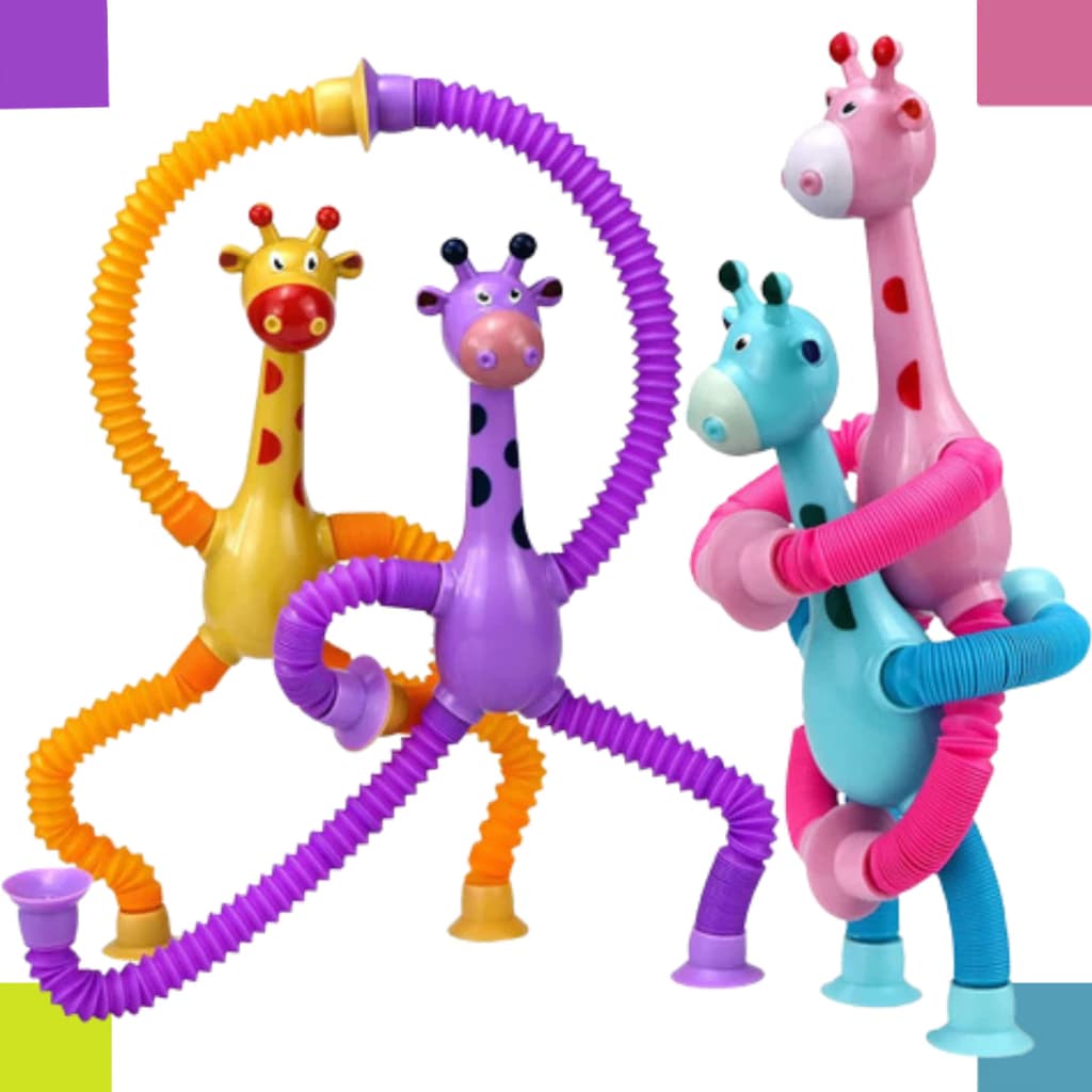 Brinquedo Girafa Pop Tube com Luzes LED e Ventosa para Fixação