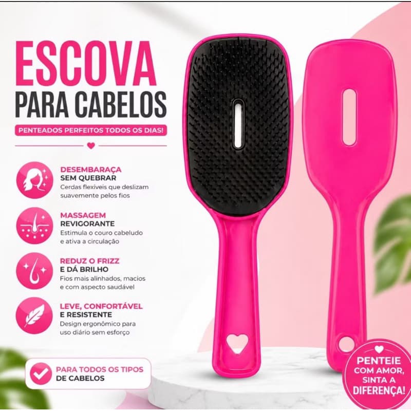 Escova De Cabelo Raquete Vazada Desembaraçadora Flex Hair Não Danifica Fios Pente pra Cabelo - Escova Raquete Anti Frizz