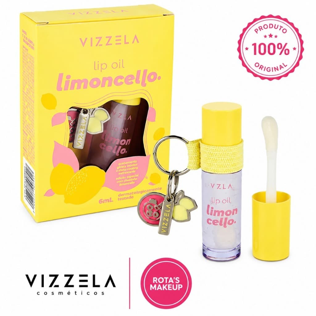 Lip Oil Limoncello Vizzela 6ml | Lip Oil Transparente com Chaveiro- Efeito Glossy