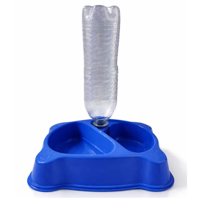 Comedouro e Bebedouro Duplo Automático Pote de Ração Porta Garrafa Pet Cães Gatos Pequeno Medio