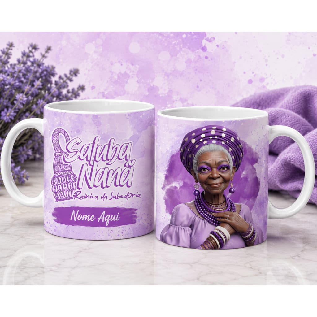Caneca Nanã Personalizada com Nome | Umbanda Axé Cadomblé Orixás | Saluba Nanã Rainha da sabedoria