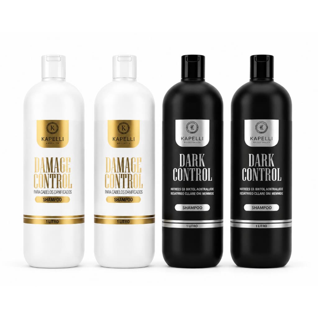Kit 4 Shampoos Sem Sal Kapelli - 2 Shampoo Dark Control + 2 Shampoo Damage Control 1L Anti queda Anti Frizz Hidratação