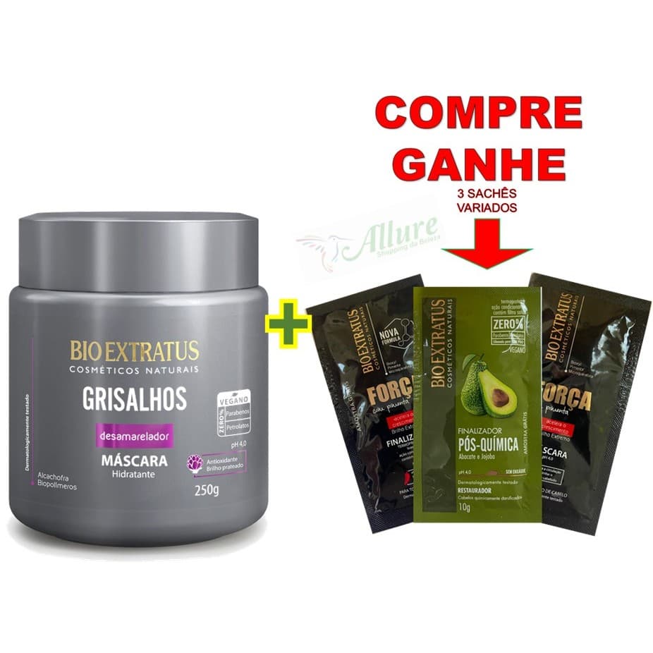 MASCARA GRISALHOS 250G BIO EXTRATUS +🎁BRINDE 3 SACHÊS VARIADOS🎁
