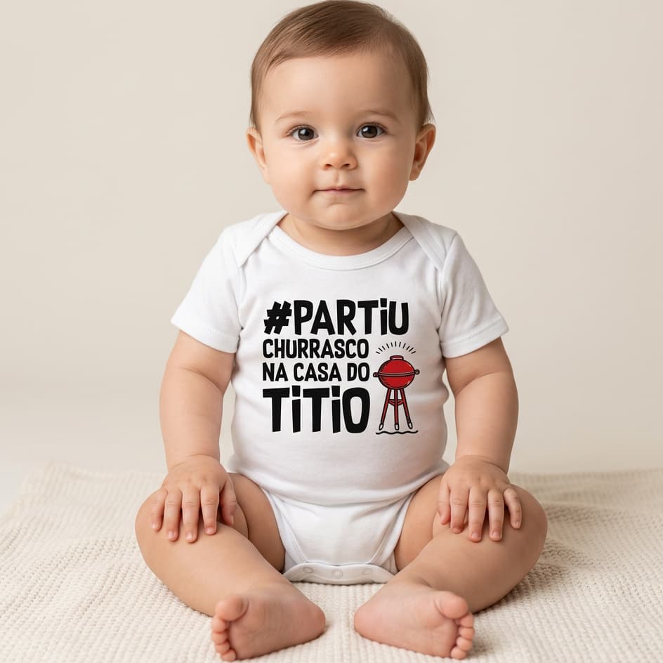 Body Bebê Temático Mesverario Partiu Churrasco na Casa do Titio Promoção