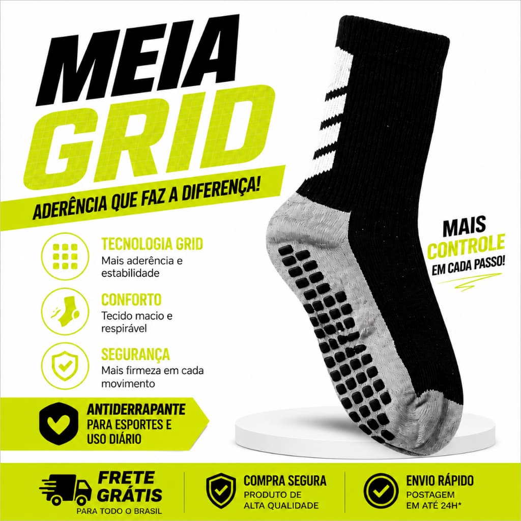 Meia tipo ProSoks Antiderrapante 39-44 Confortável Esportiva Grip Profissional - Futebol - Corrida - Academia - volei